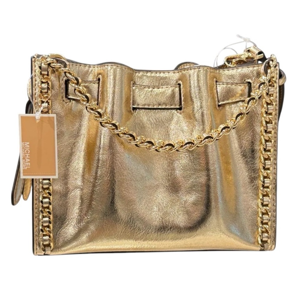 Michael Kors Mina Small Belted Chain Shoulder Crossbody Bag Pale Gold - Picture 2 of 11